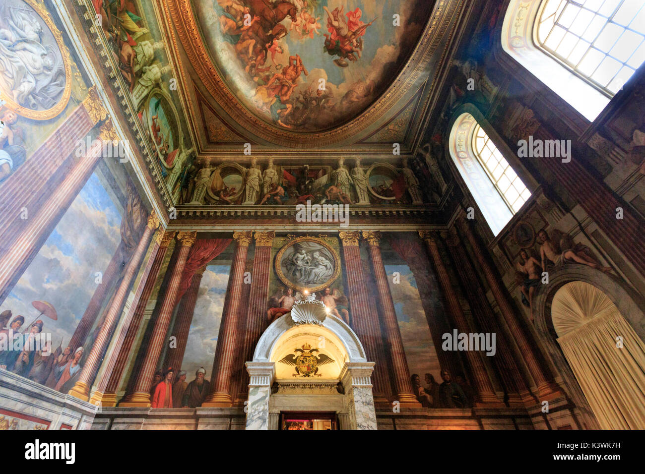 The painted walls and ceiling of the Grand Salon at Blenheim Palace, Oxfordshire, England Stock Photo
