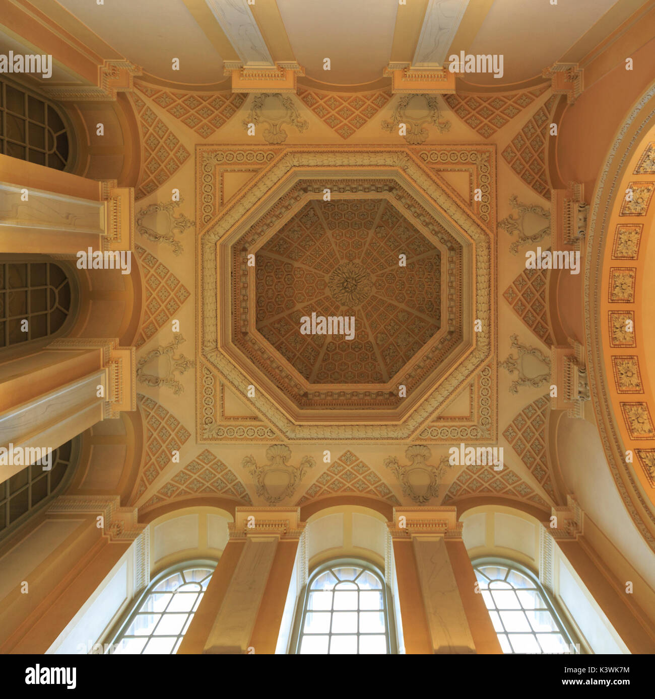 The ceiling of the Long Library at Blenheim Palace. Oxfordshire ...
