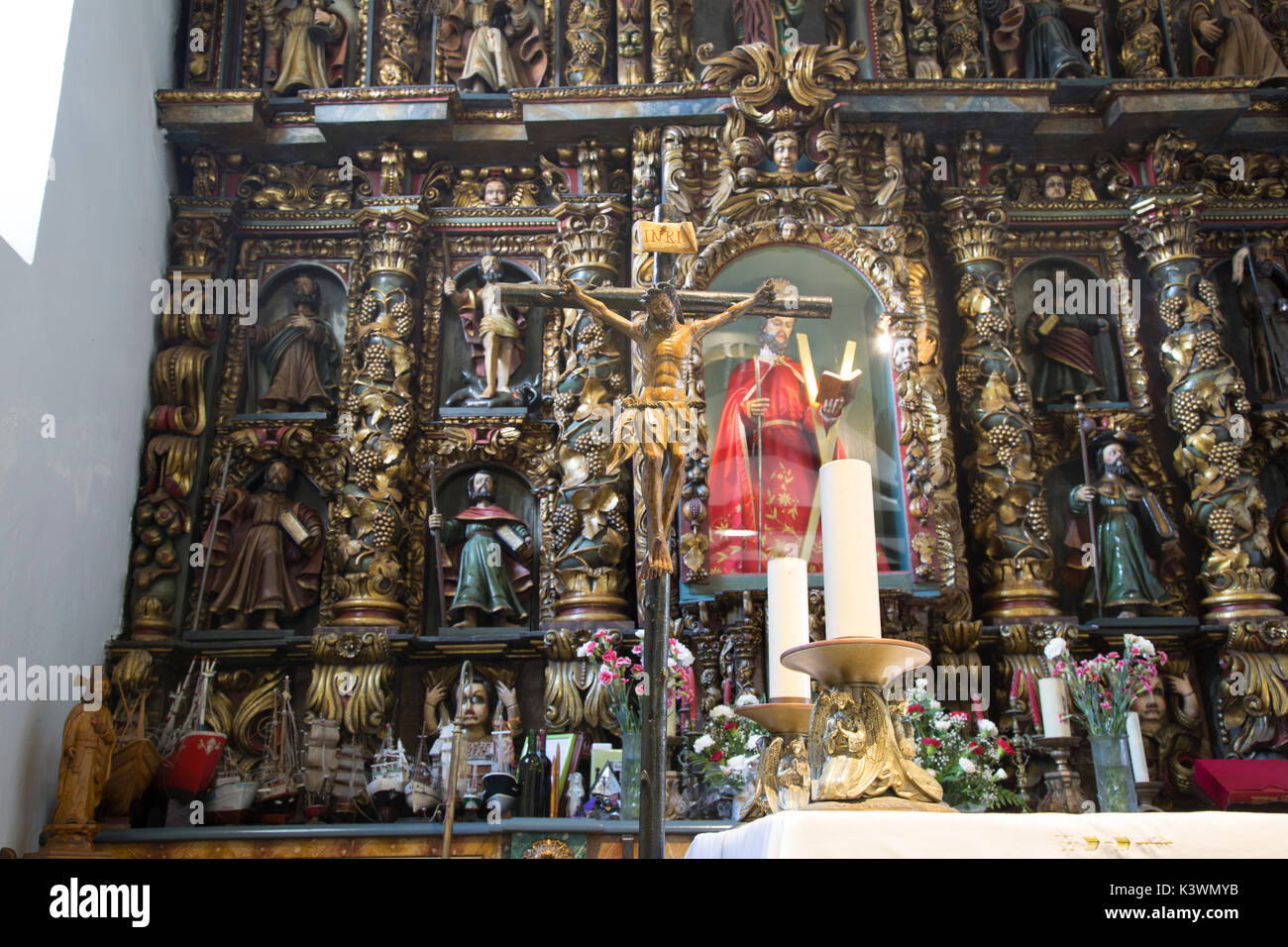 Altar of San Andres Church; Teixido Village; Galicia; Spain Stock Photo