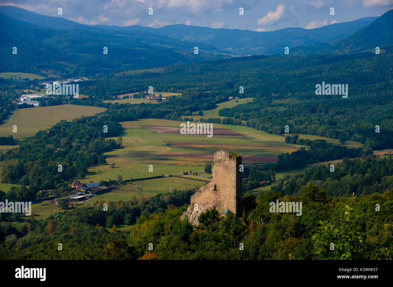 View from the Ortenbourg castle to the Ramstein ruin in Alsace Stock Photo
