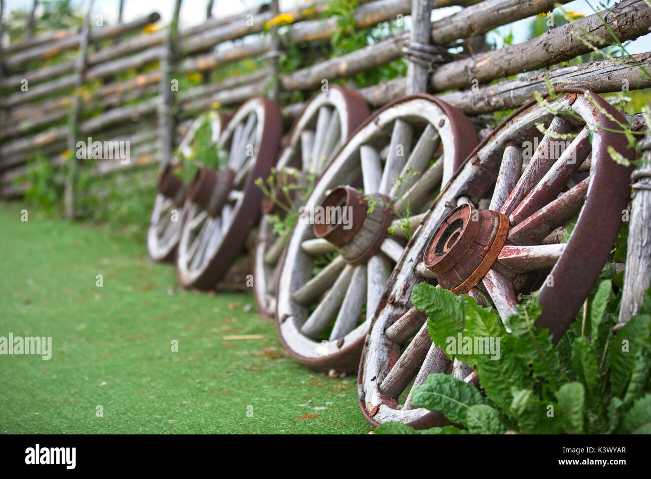 Old wooden wheels Stock Photo Alamy