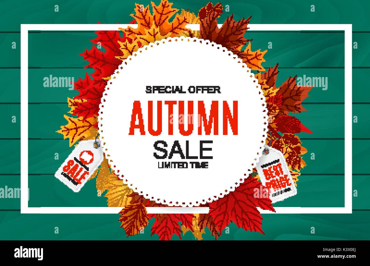 Abstract Vector Illustration Autumn Sale Background with Falling Autumn ...