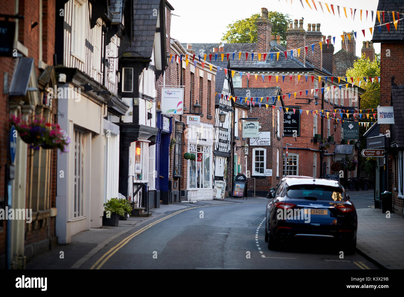 Local hight street in prosperous Knutsford in Cheshire, successful local independent retailers, pubs and restaurants  on King Street Stock Photo