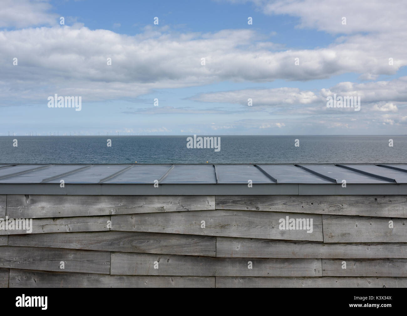 Timber cladding roof viewing platform at Porth Eirias looking out to sea in north wales uk Stock Photo