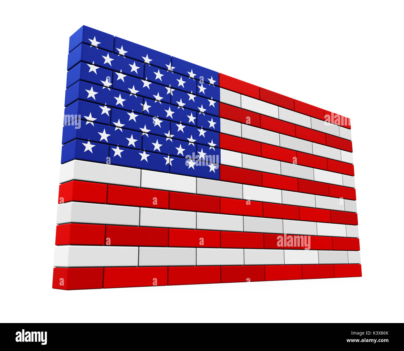 American Flag Brick Wall and Trowel Brick Stock Photo