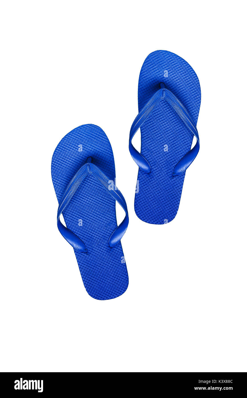 Blue rubber flip flops, isolated on white background Stock Photo - Alamy