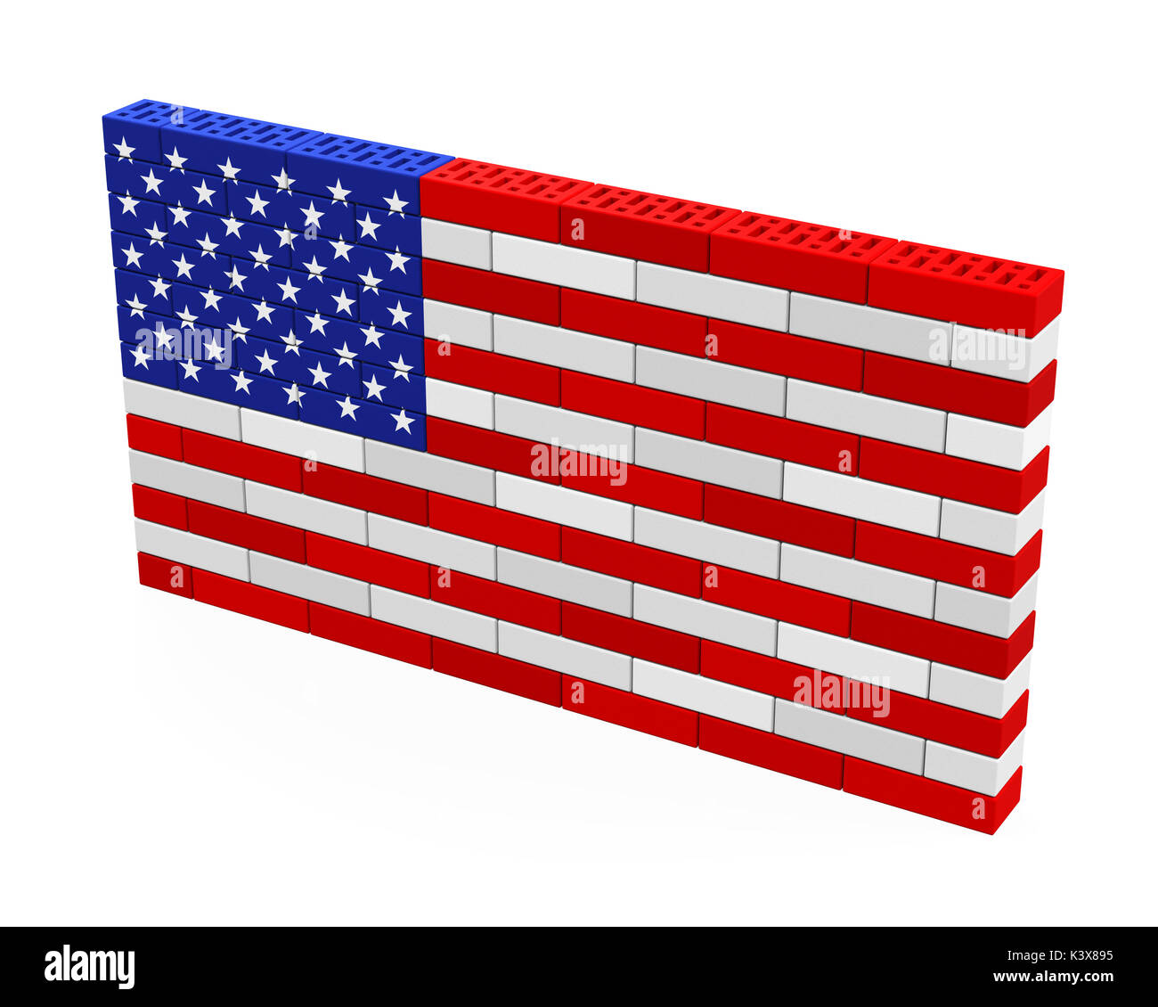 American Flag Brick Wall and Trowel Brick Stock Photo