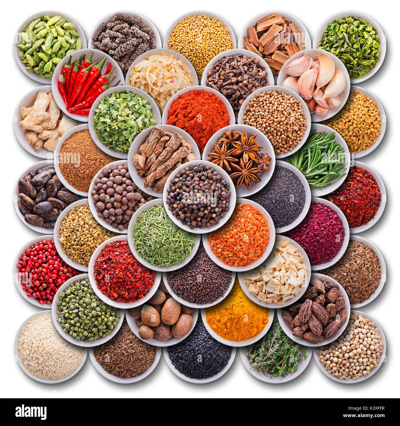 Bright colorful composition with spices and herbs Stock Photo