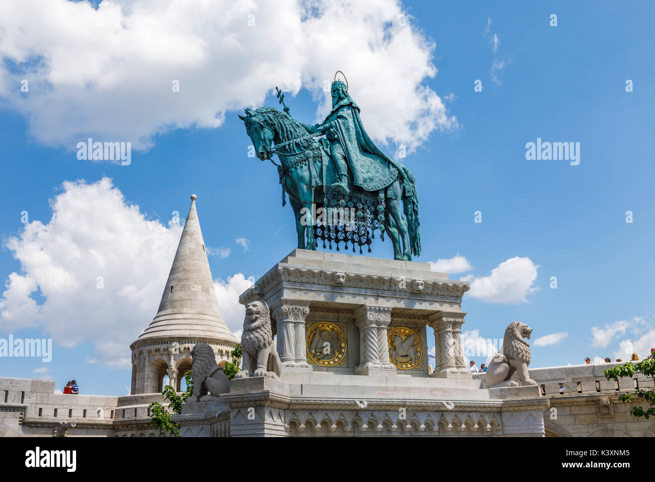 Statue of king St Stephen I of Hungary mounted on horseback, Fisherman's Bastion, Castle Hill, Buda, Budapest, capital city of Hungary, central Europe Stock Photo
