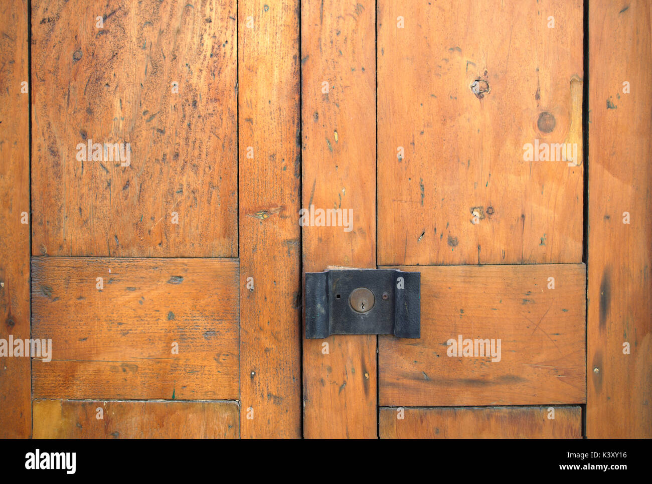 Front Double Wood Door Home Lock Plank Material Stock Photo
