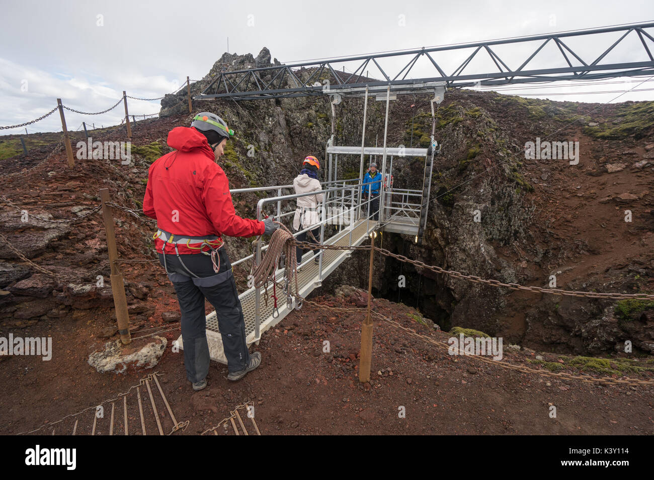 The elevator to enter inside the Thrihnukagigur volcano magma chamber near Reykjavik, Iceland. Stock Photo