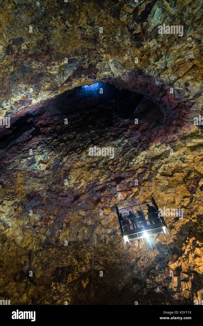 Inside the Thrihnukagigur volcano magma chamber near Reykjavik, Iceland. Stock Photo