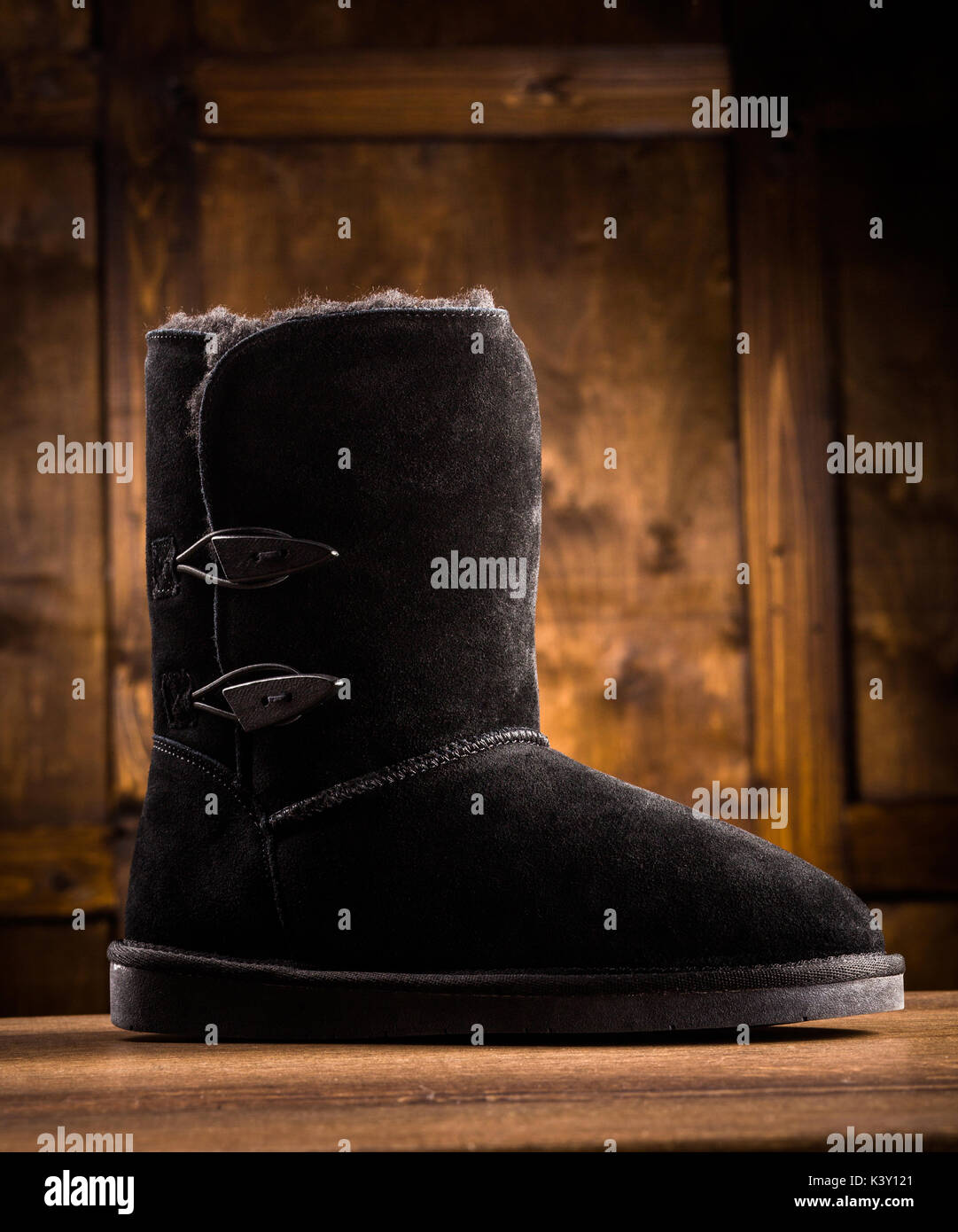 CLose up view of suede black boot. Stock Photo