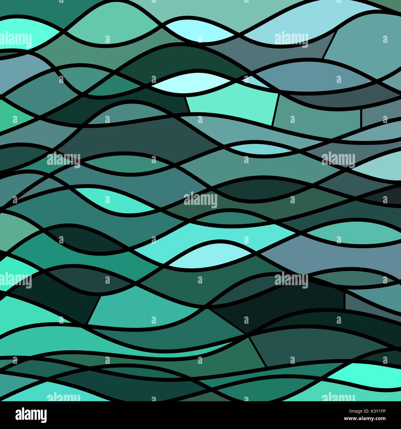 abstract vector stained-glass mosaic background - teal waves Stock ...