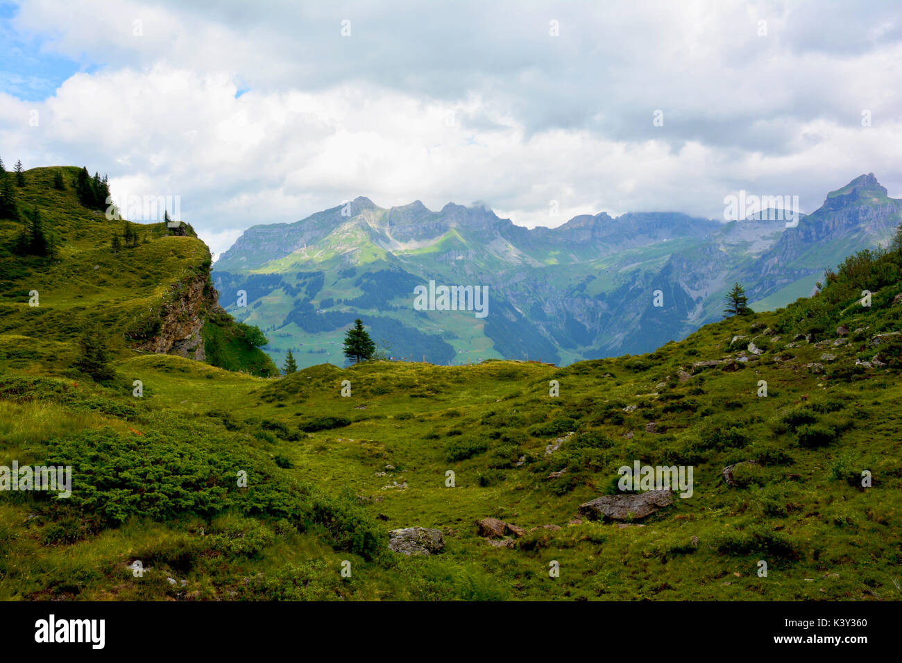 Mountainscape - Landscape - Mountains - Mt. Titlus - Alpine Meadow - Switzerland - Swiss Alps Stock Photo
