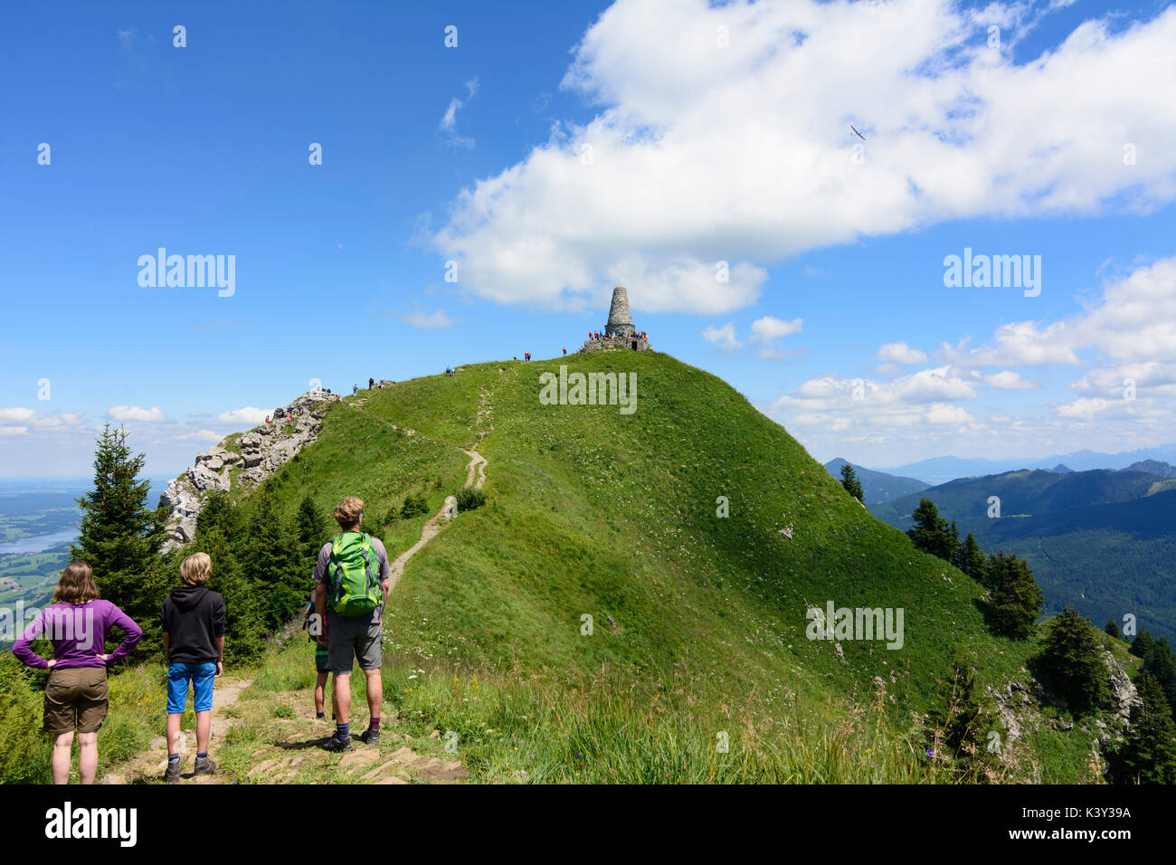 mountain summit Grünten,  Gebirgsjäger monument, hiker, Burgberg im Allgäu, Schwaben, Allgäu, Swabia, Bayern, Bavaria, Germany Stock Photo