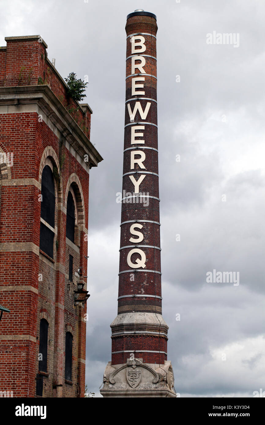 Chimney of the old Eldridge Pope brewery in Dorchester, Dorset. Stock Photo