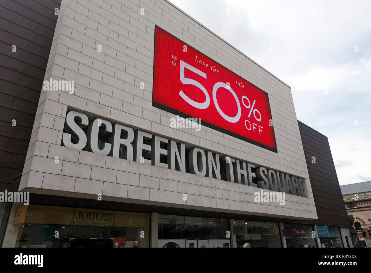 50% off sale.Screen on the Square, Brewery Square, Dorchester. Dorset. Stock Photo