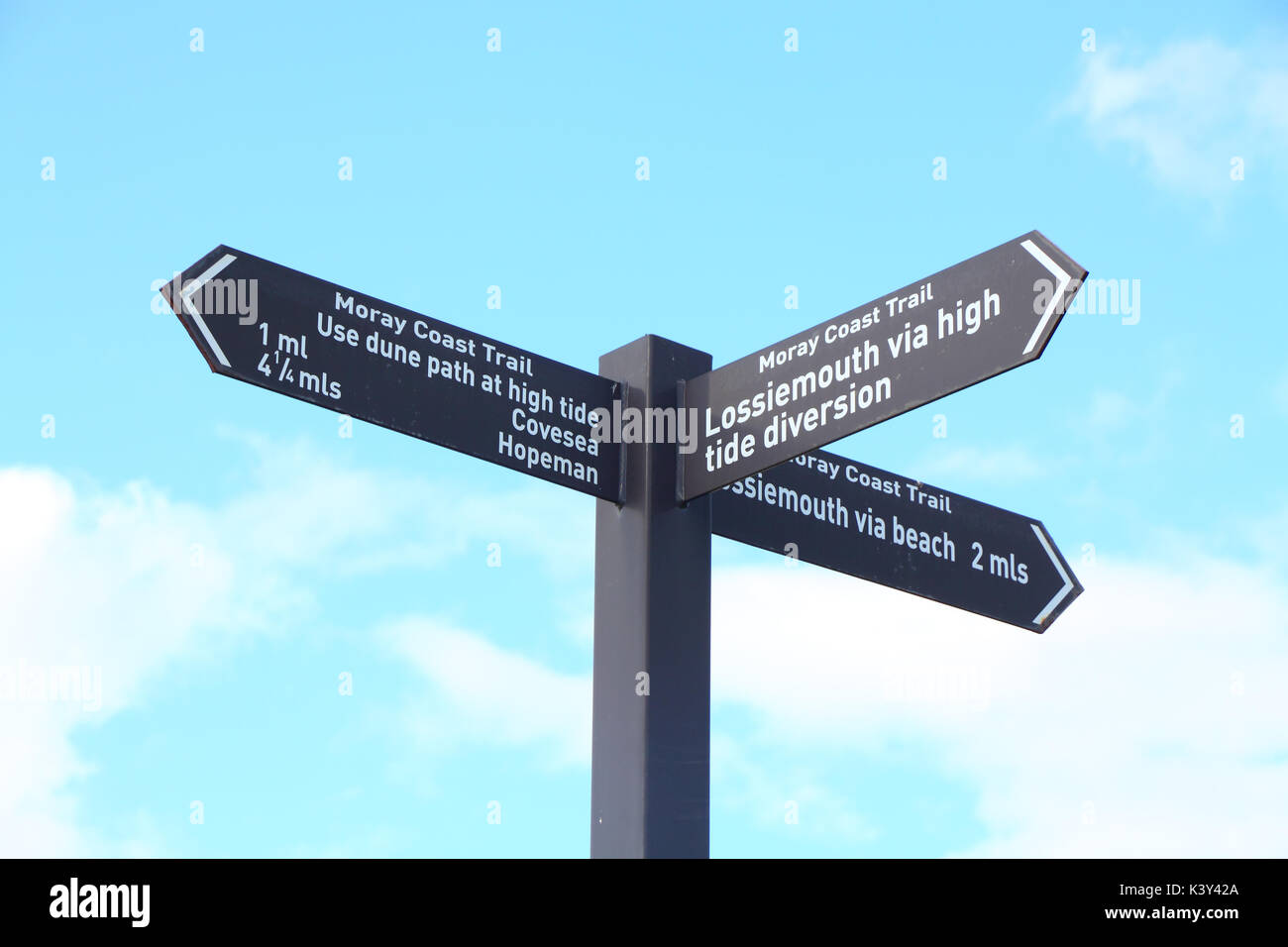 Sign on the Moray Coast Trail near Lossiemouth, Scotland Stock Photo