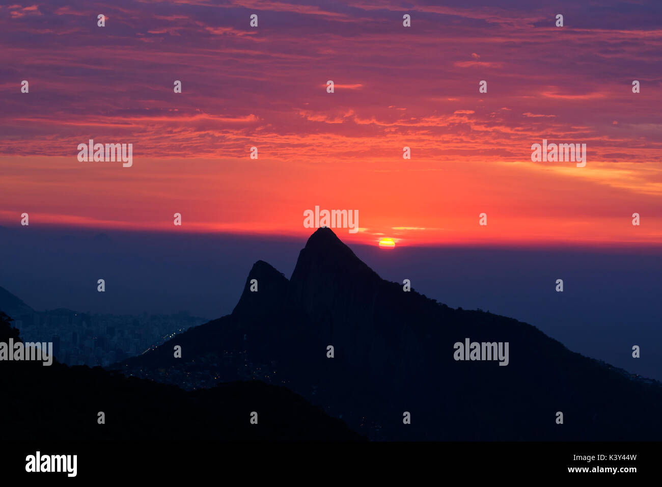 Two brothers hill at sunrise, Rio de Janeiro Stock Photo