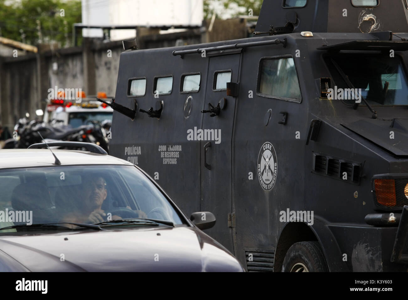 Police armoured vehicles in an operation to combat drug trafficking at ...