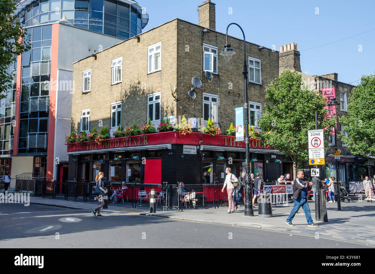 The Good Mixer pub on the corner of Inverness Street and Arlington Road in Camden, London. Stock Photo
