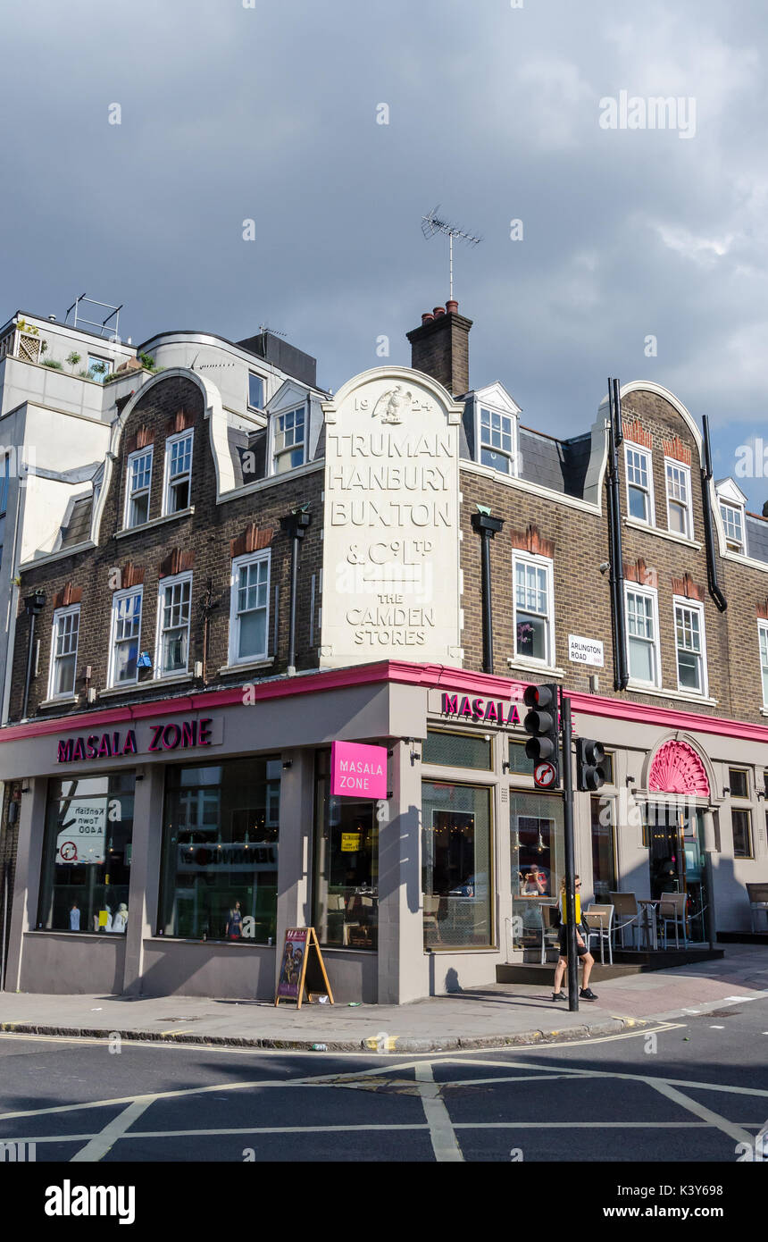 A plaque on the corner of a building in Camden, London reads 'Truman Hanbury and Co Ltd' Stock Photo