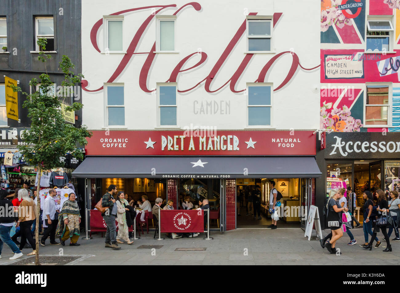 The Pret a Manger coffee shop on Camden high Street in London. Stock Photo