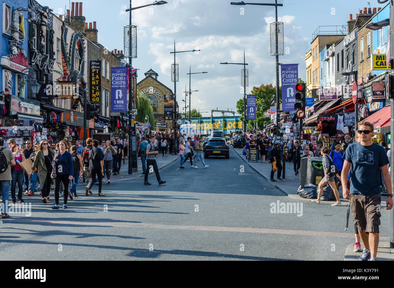 A busy view of Camden Town High Street in London. Stock Photo