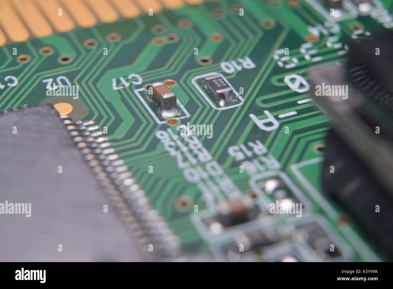 close up of electronic components on pcb board Stock Photo