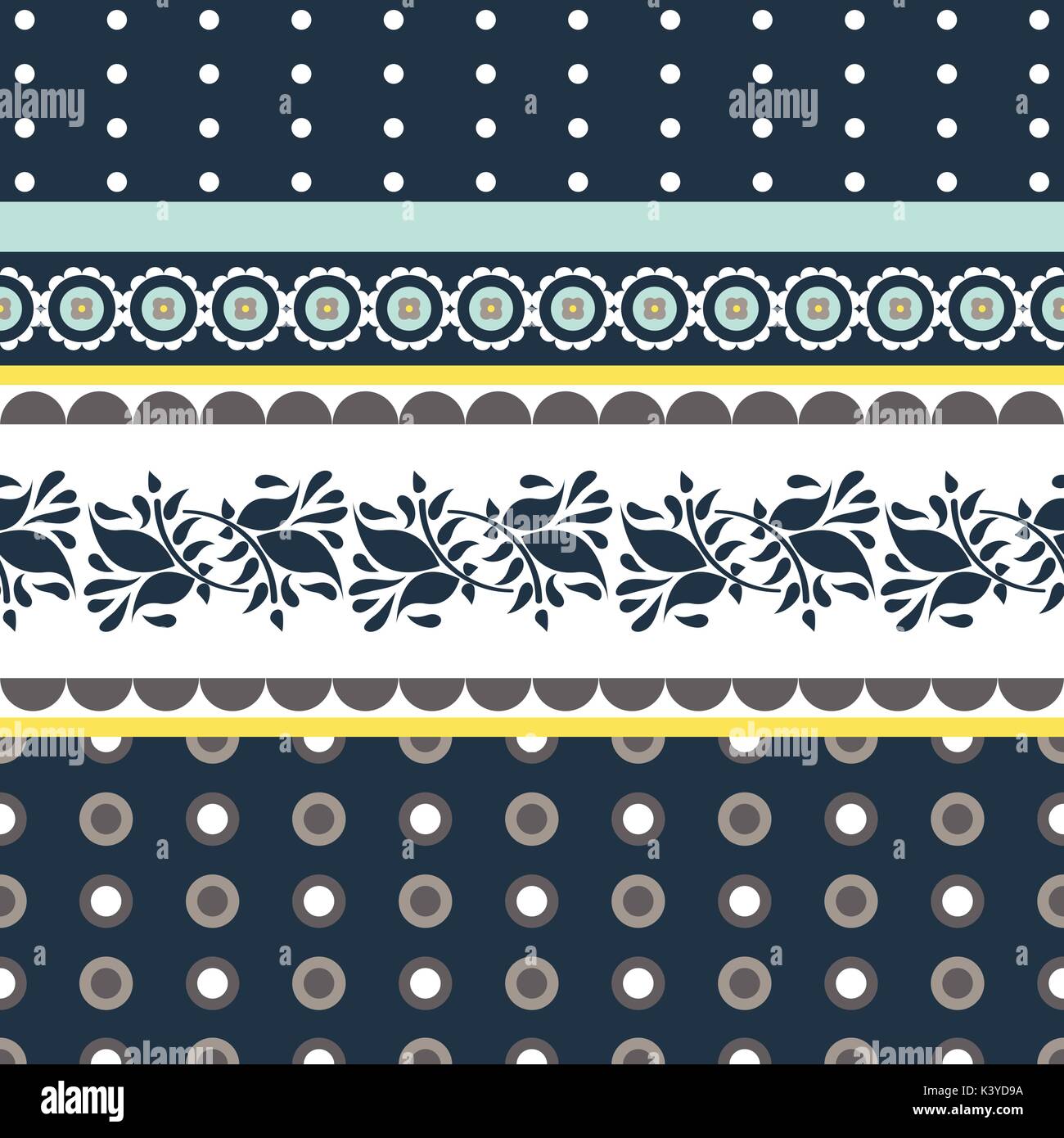Folk floral blue and yellow seamless vector pattern. Stock Vector