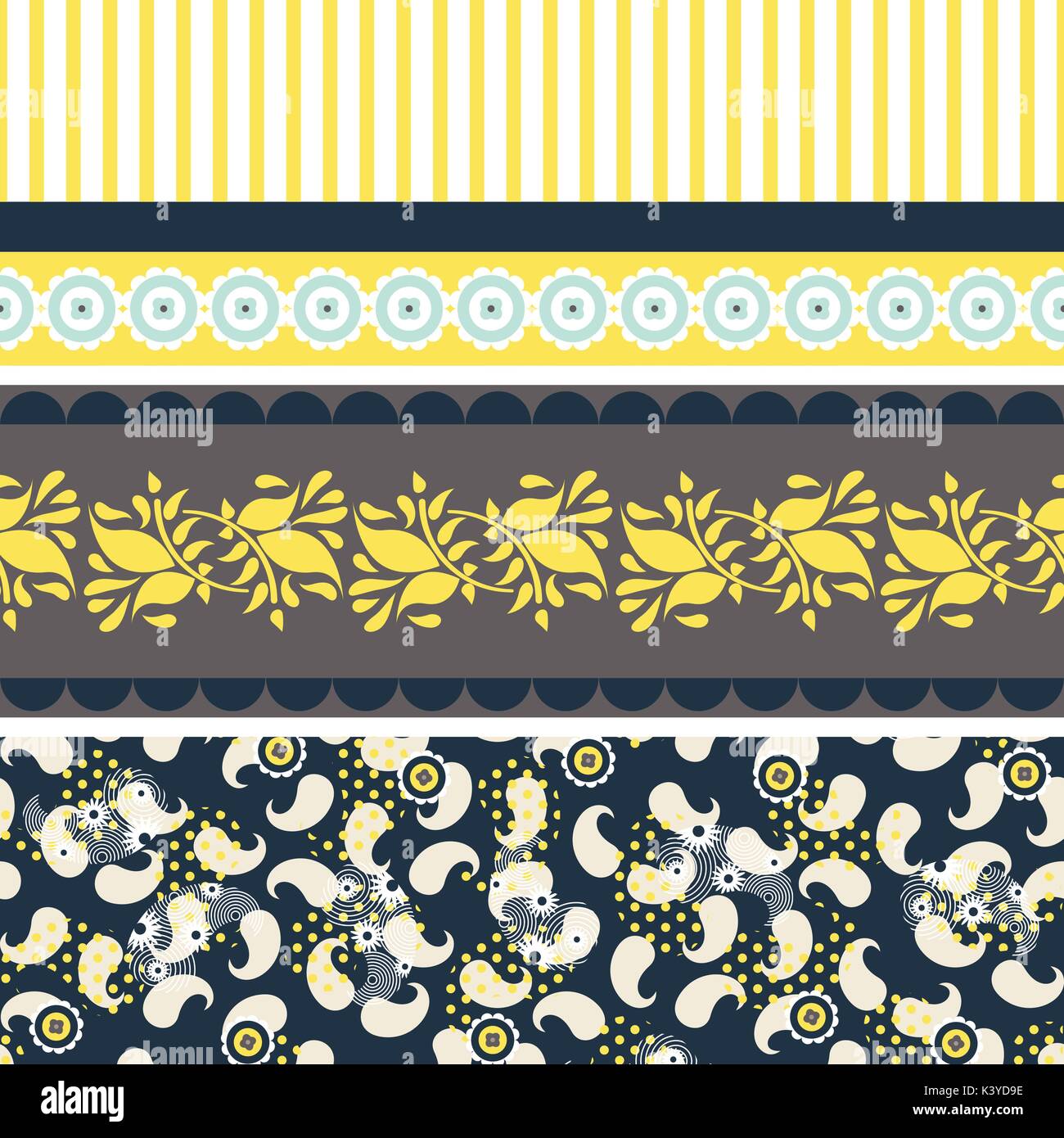 Folk floral blue and yellow seamless vector pattern. Stock Vector