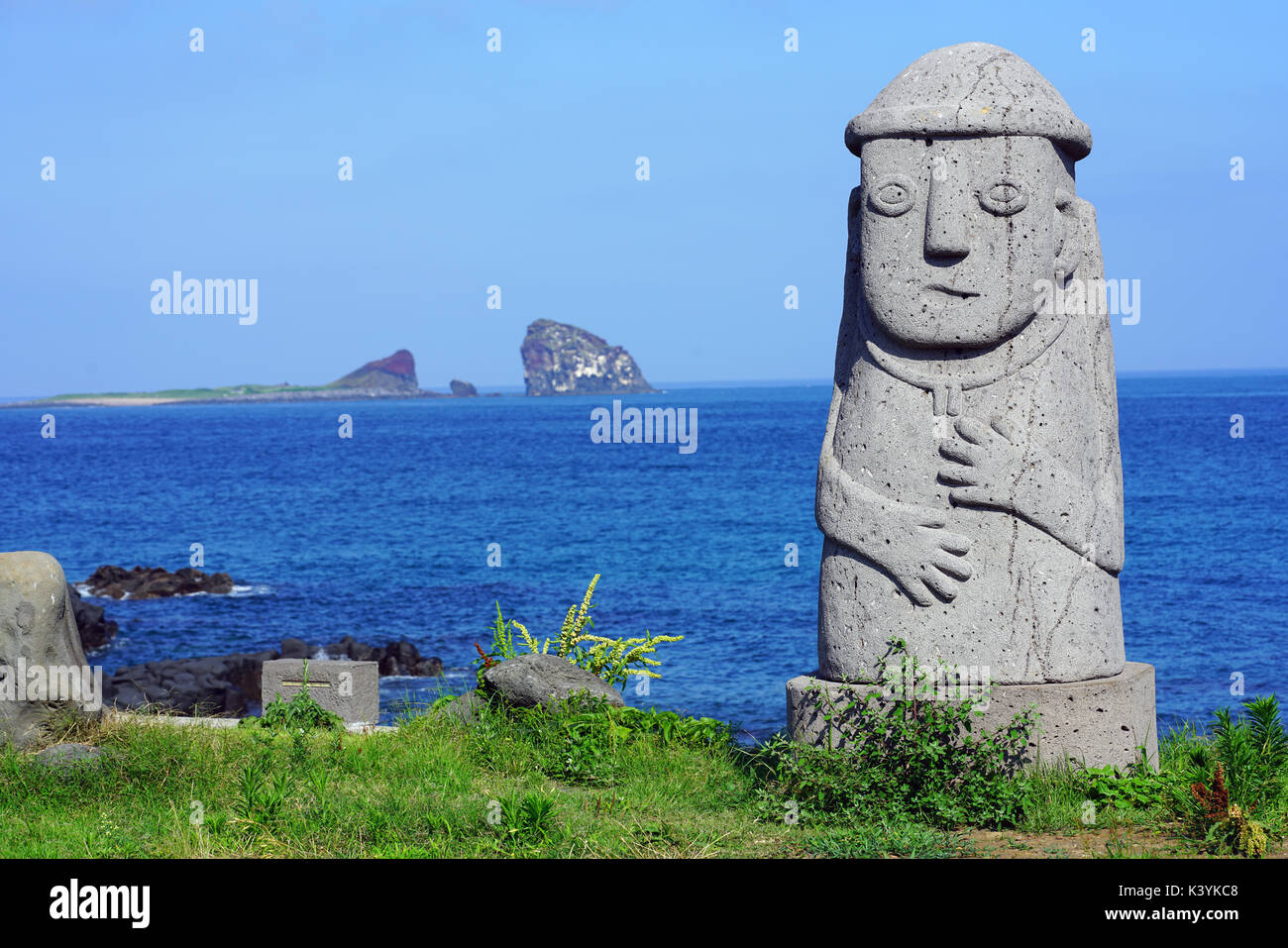 A Dol Hareubang Grandfather statue on Jeju Island in the Jeju Special