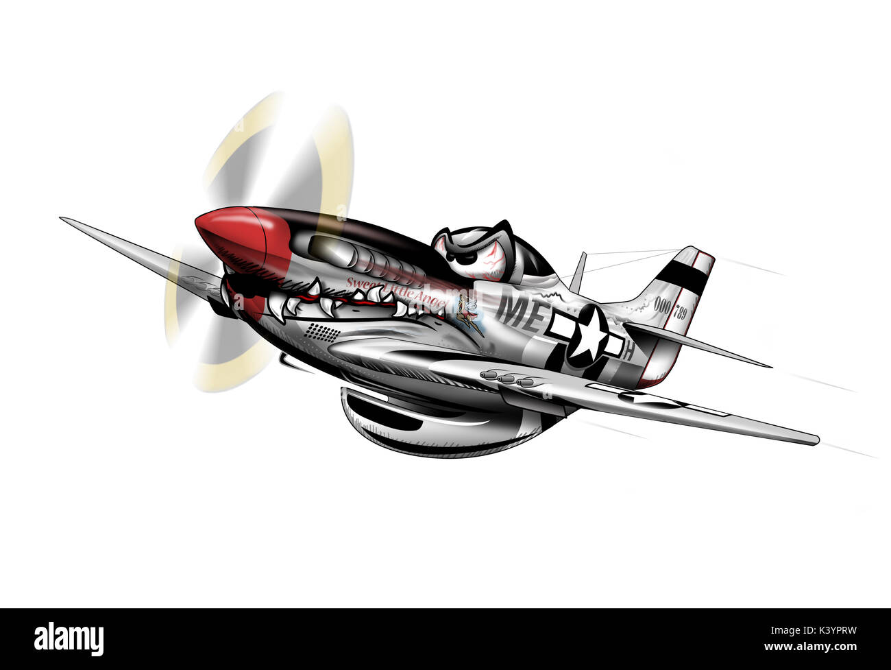 P-51 Mustang WWII Airplane Illustration Stock Photo