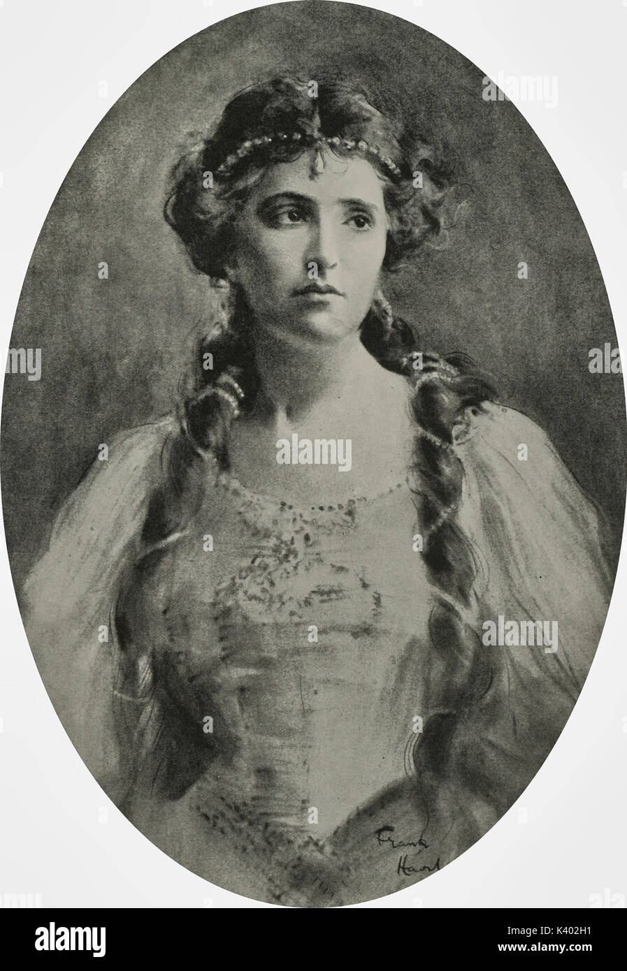 Drawing of the young Nellie Melba by Frank Haviland, circa 1885. Australian Opera Singer Stock Photo