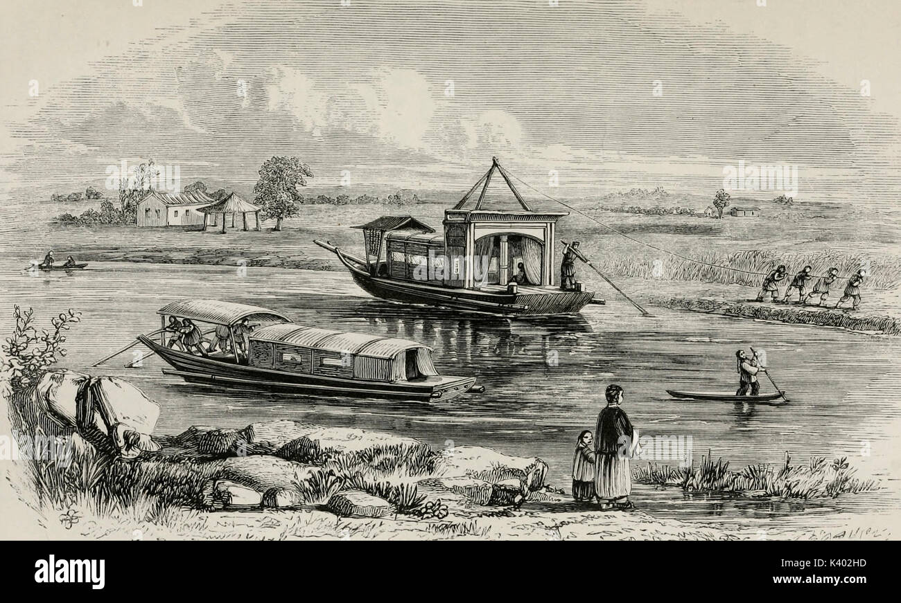 Boats Used on the Rivers of China, circa 1850 Stock Photo