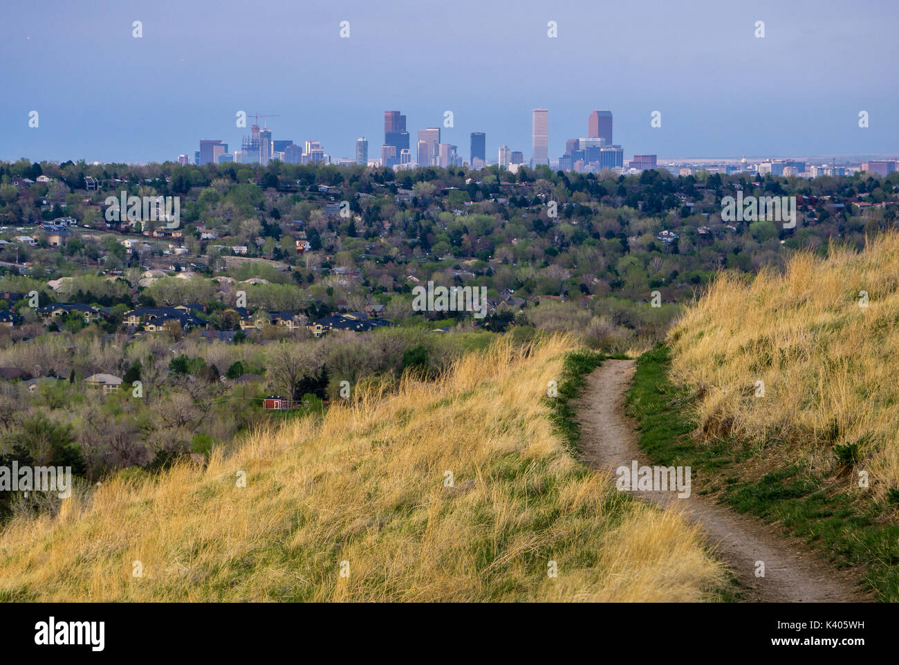 Denver, Colorado.  From a trail in Bear Creek Lake Park, in nearby Lakewood. Stock Photo