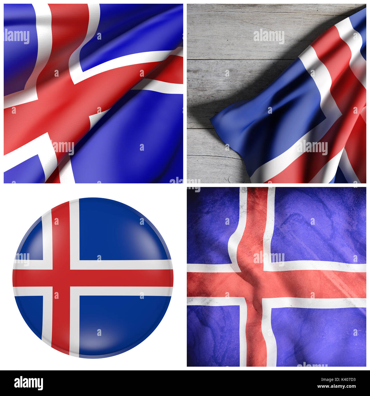 Composition of four 3d rendering Iceland flags Stock Photo - Alamy