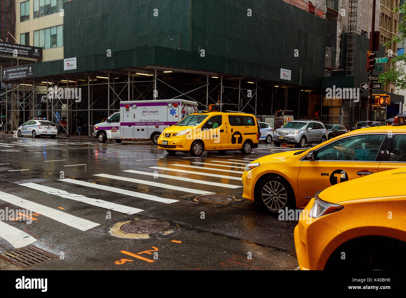 New York City USA 01 augusr 2017: USA, New York, Manhattan, Midtown, 5th Avenue, rush hour traffic yellow taxi in New York Stock Photo