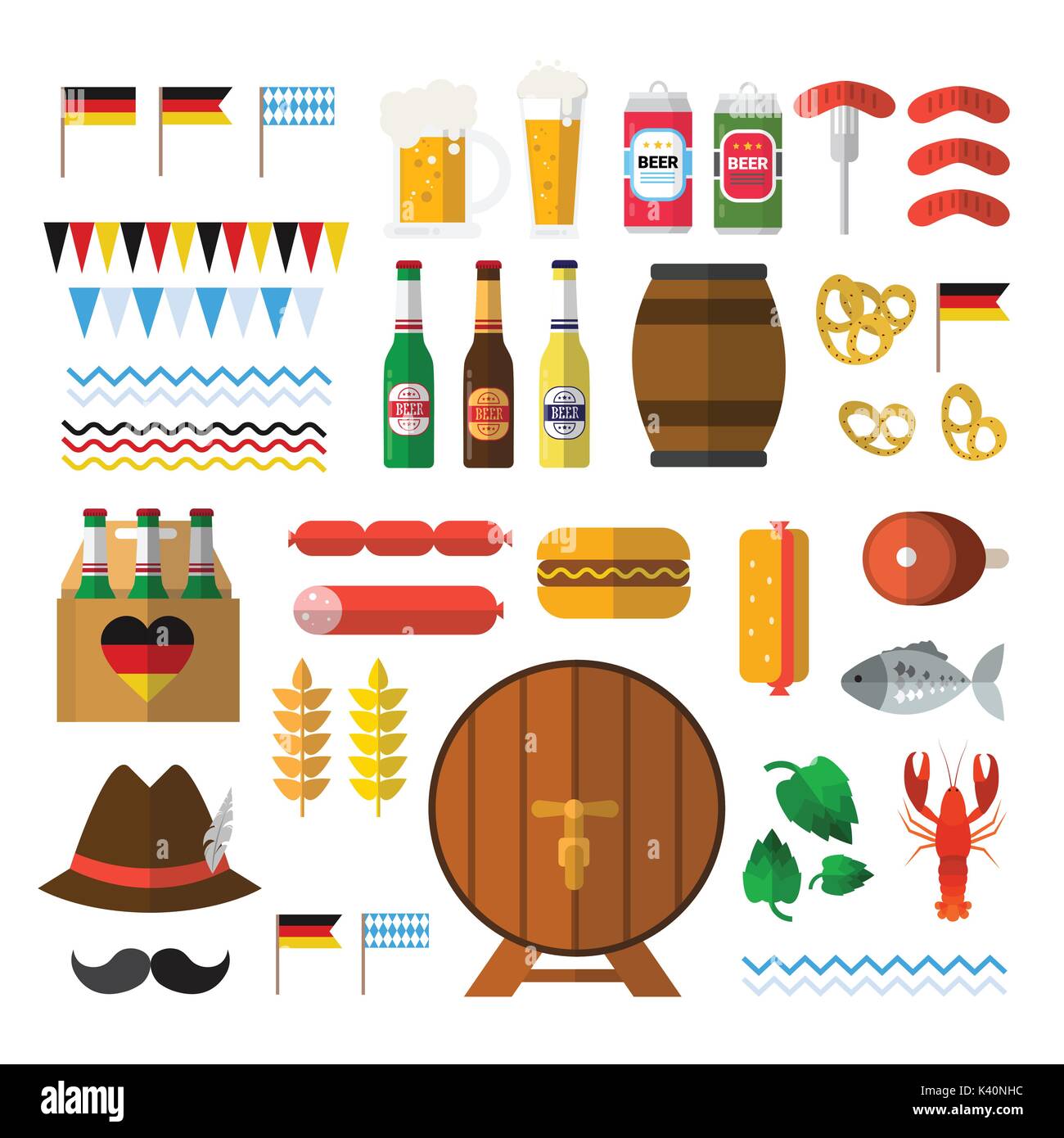 Beer Festival Icons Set Oktoberfest Holiday Concept Collection Stock Vector