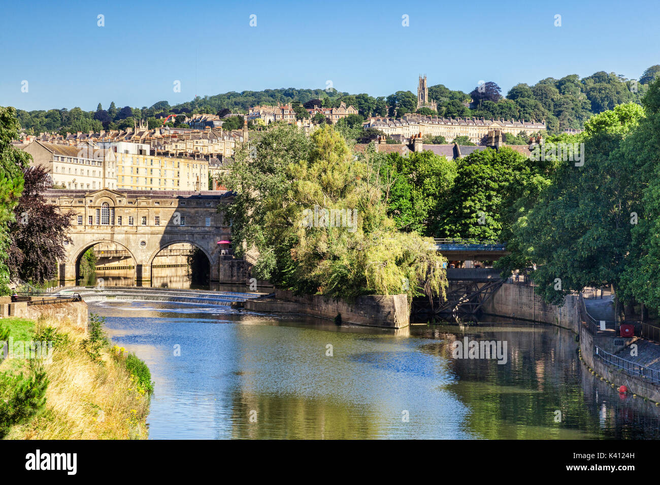 Bath and the River Avon, with the Pulteney Bridge,Somerset, England, UK. Stock Photo