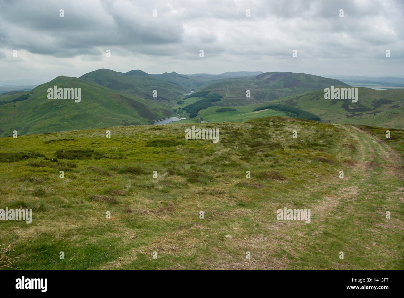 Castlelaw Hill, Turnhouse Hill, Carnethy Hill and Scald Law from Allermuir Hill, Pentland Hills, in The Pentland Hills Region Stock Photo