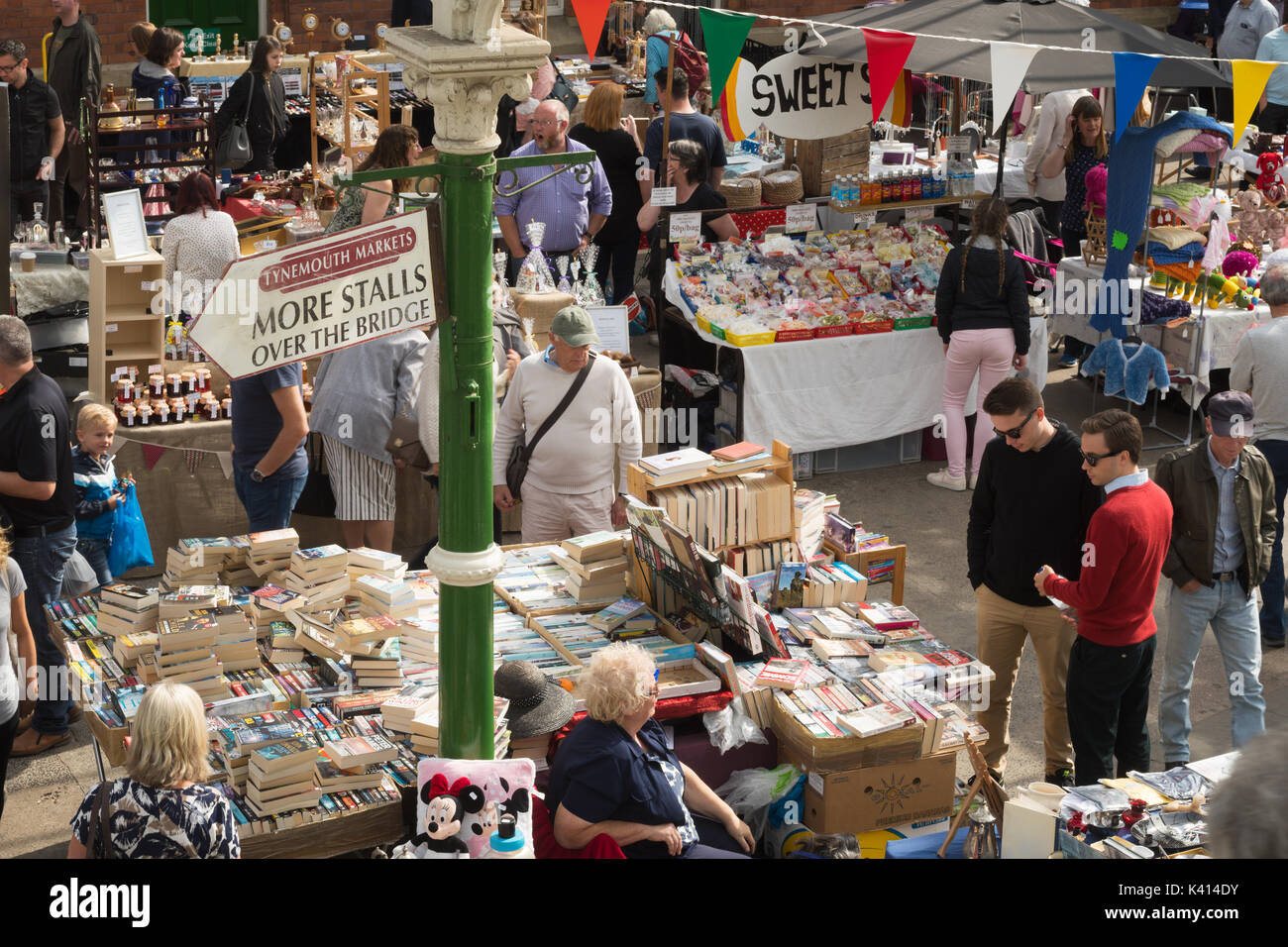A busy scene at Tynemouth station market, north east England, UK Stock Photo