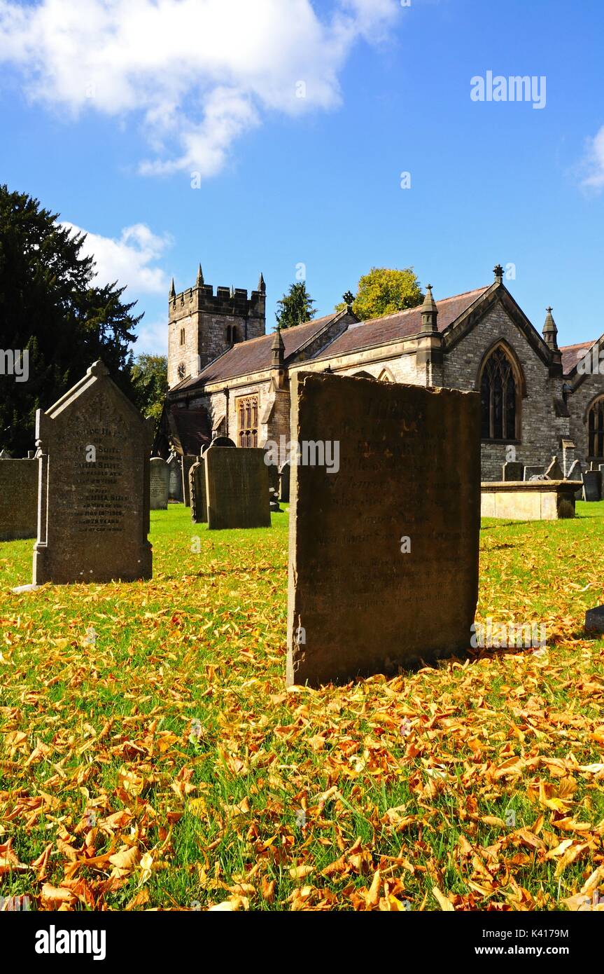 Holy Trinity Parish Church and churchyard, Ashford-in-the-Water, Derbyshire, England, UK, Western Europe. Stock Photo