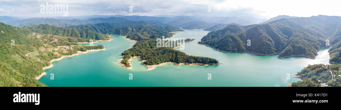 Aerial view of the beautiful Crocodile Island, Qiandao Lake at Shiding District, New Taipei City, Taiwan Stock Photo