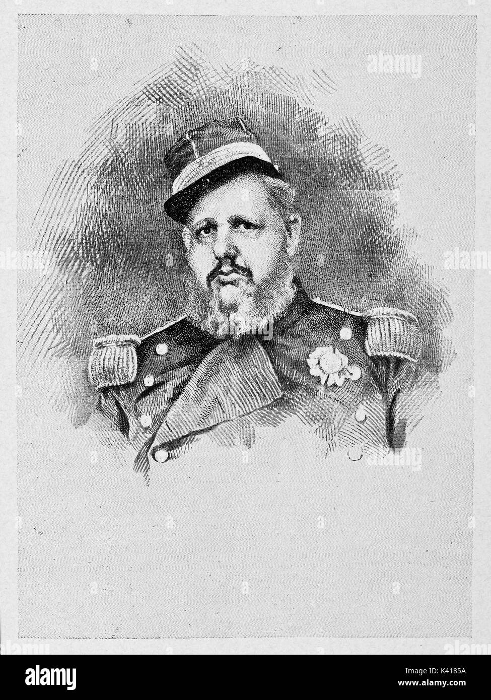 Ancient drawed bust portrait of Ferdinand II of the Two Sicilies (1810 - 1859). By E. Matania published on Garibaldi e i Suoi Tempi Milan Italy 1884 Stock Photo