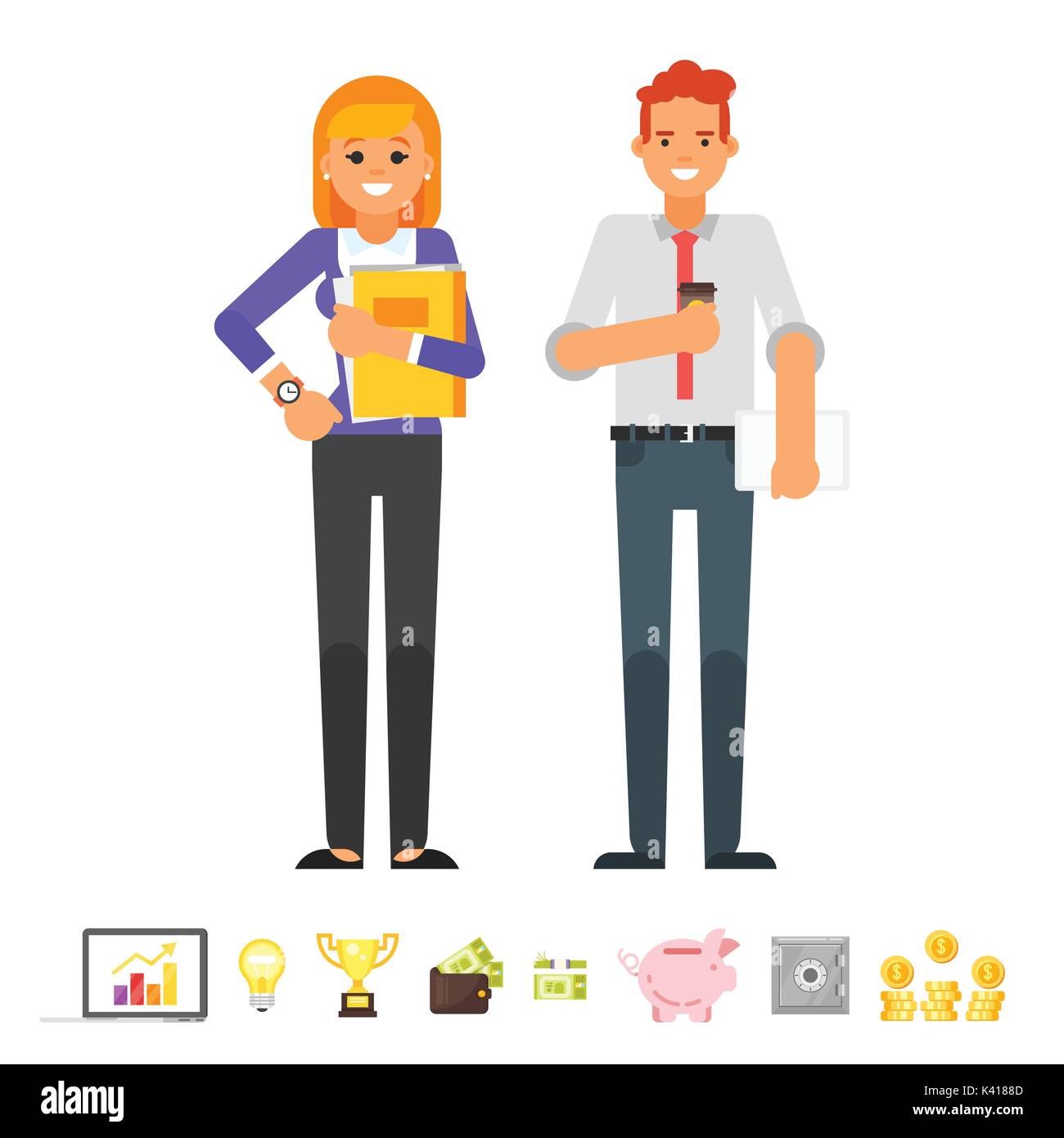 Vector flat style illustration of businessman and businesswoman ...
