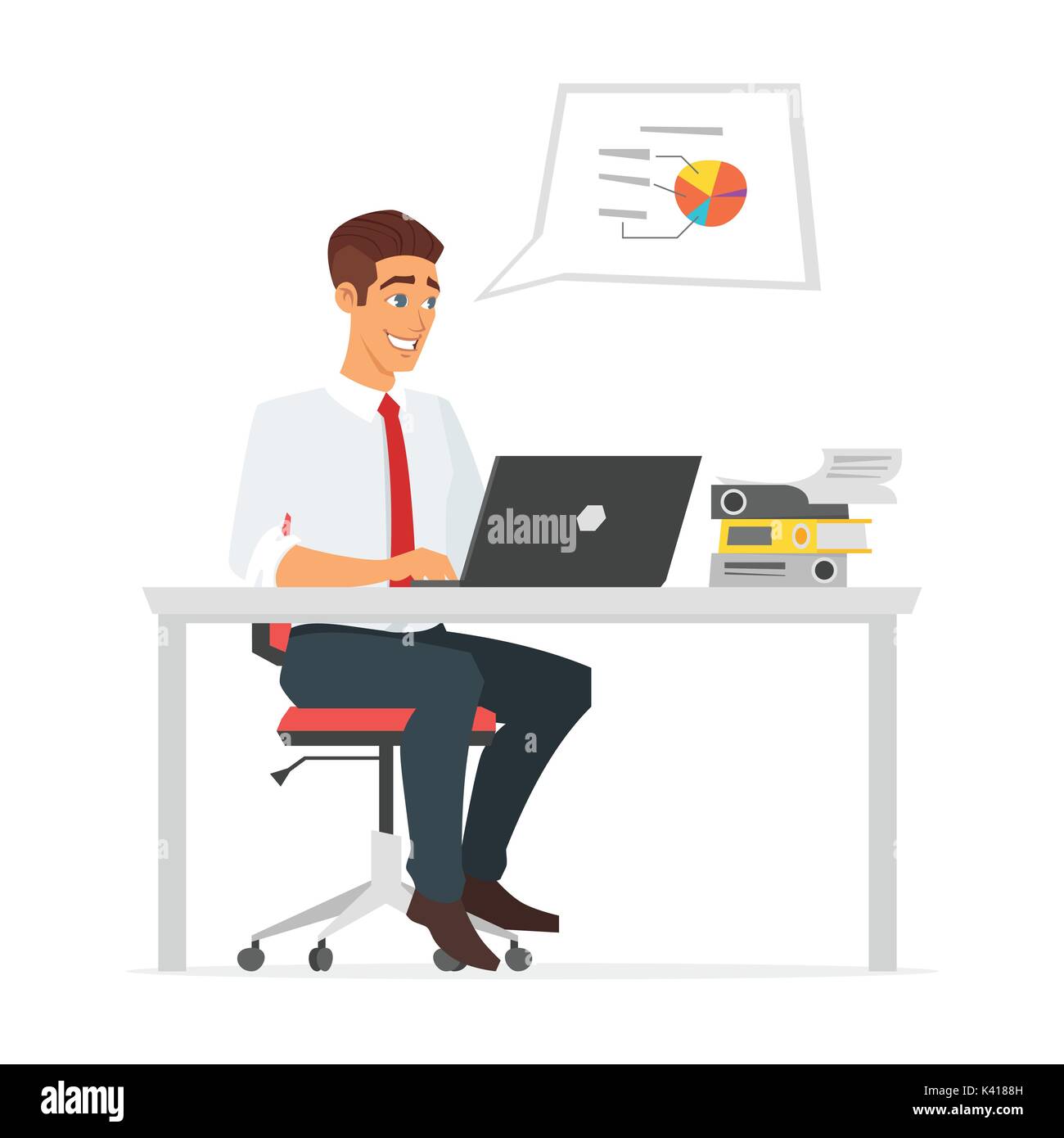 Vector cartoon style illustration of happy businessman working at the ...