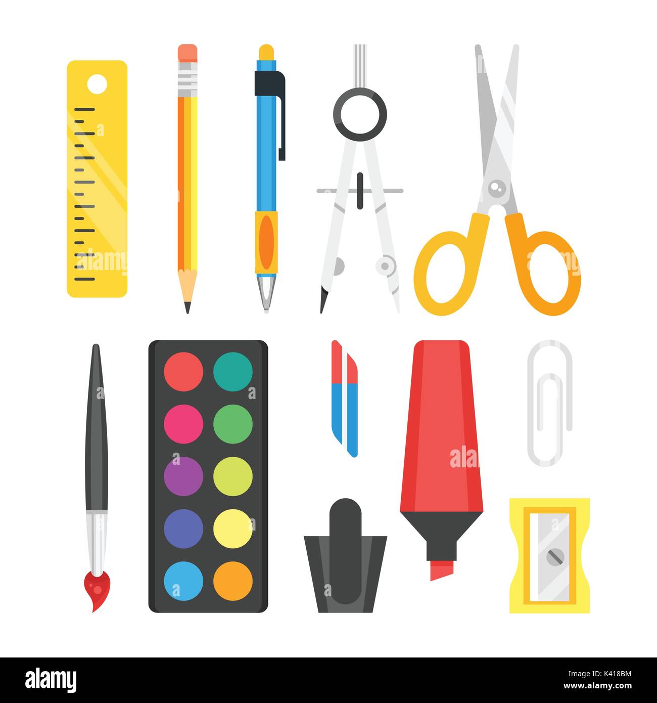 Vector flat style set of school stationery. Icon for web. Isolated on ...
