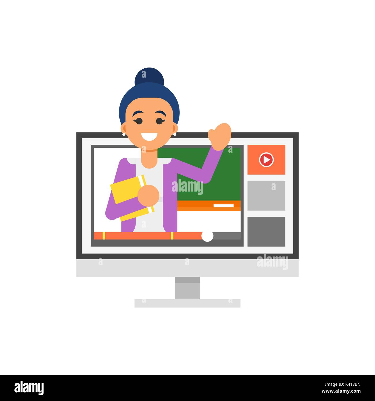 Vector flat style concept of online schooling. The teacher conducts the lesson. Stock Vector